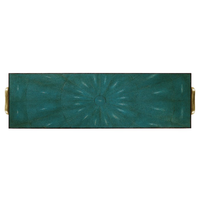 Teal Faux Shagreen and Brass Legged Console
