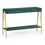 Teal Faux Shagreen and Brass Legged Console