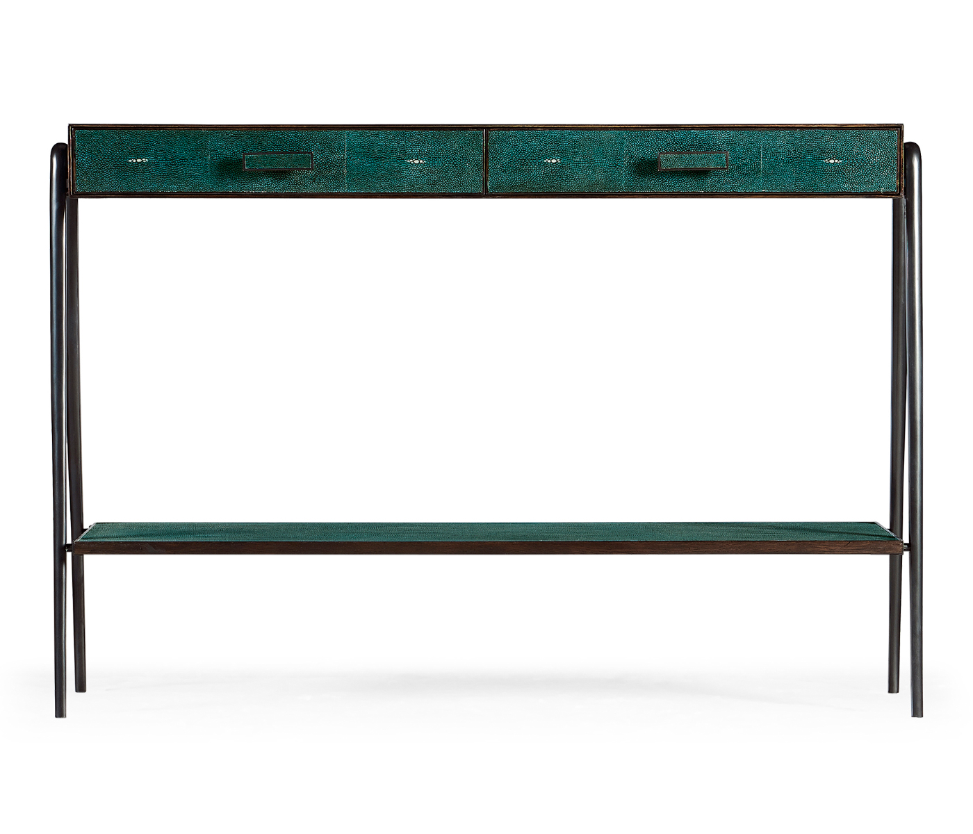 Teal Faux Shagreen and Bronze Legged Console