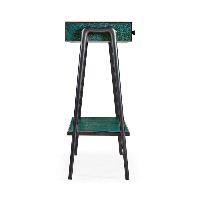 Teal Faux Shagreen and Bronze Legged Console