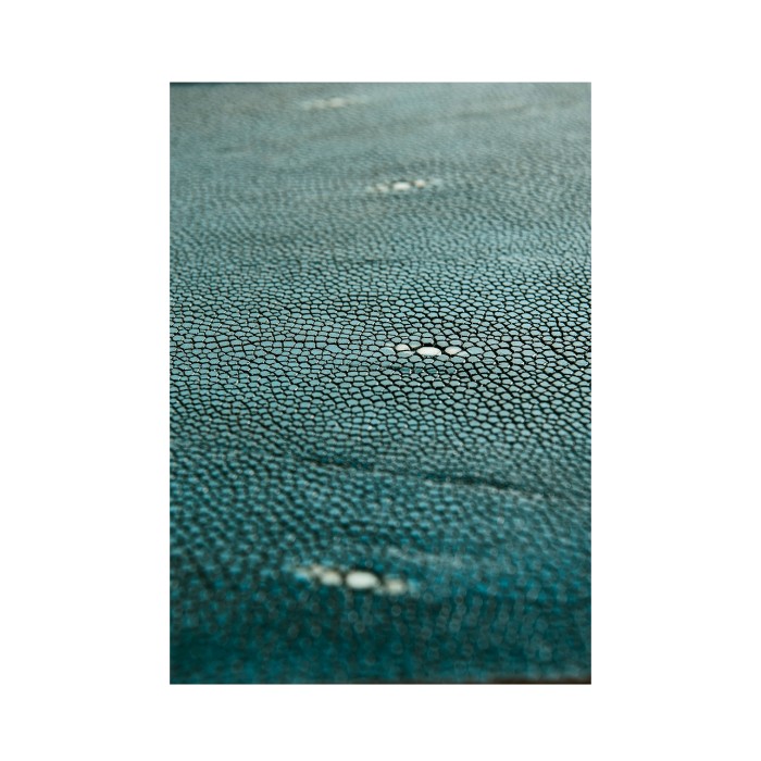 Teal Faux Shagreen and Bronze Legged Console