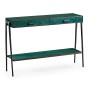 Teal Faux Shagreen and Bronze Legged Console