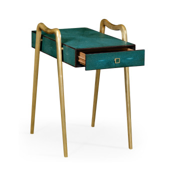 Teal Faux Shagreen and Brass Legged End Table
