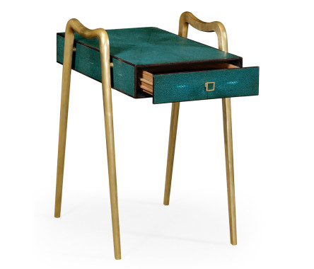 Teal Faux Shagreen and Brass Legged End Table