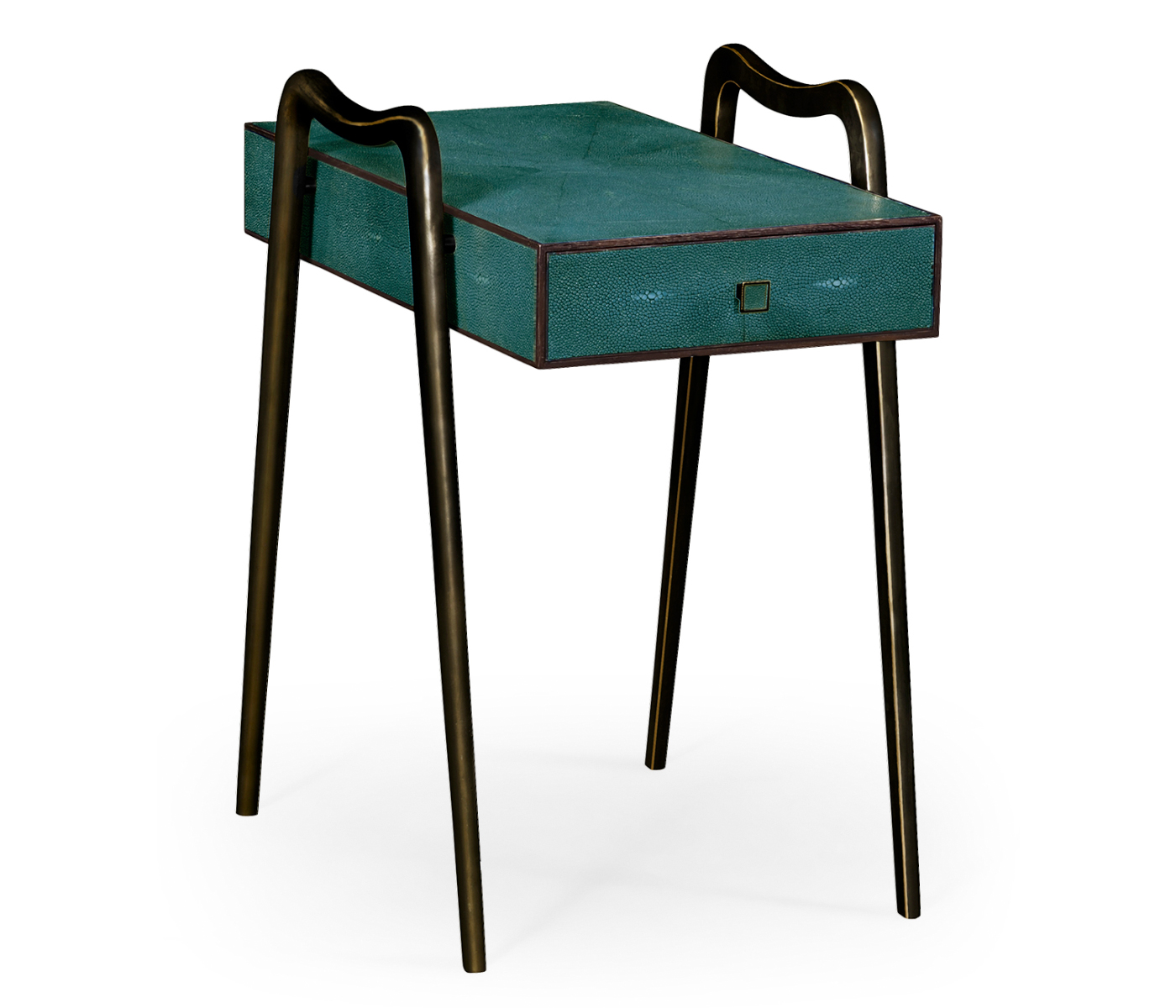 Teal Faux Shagreen and Bronze Legged End Table
