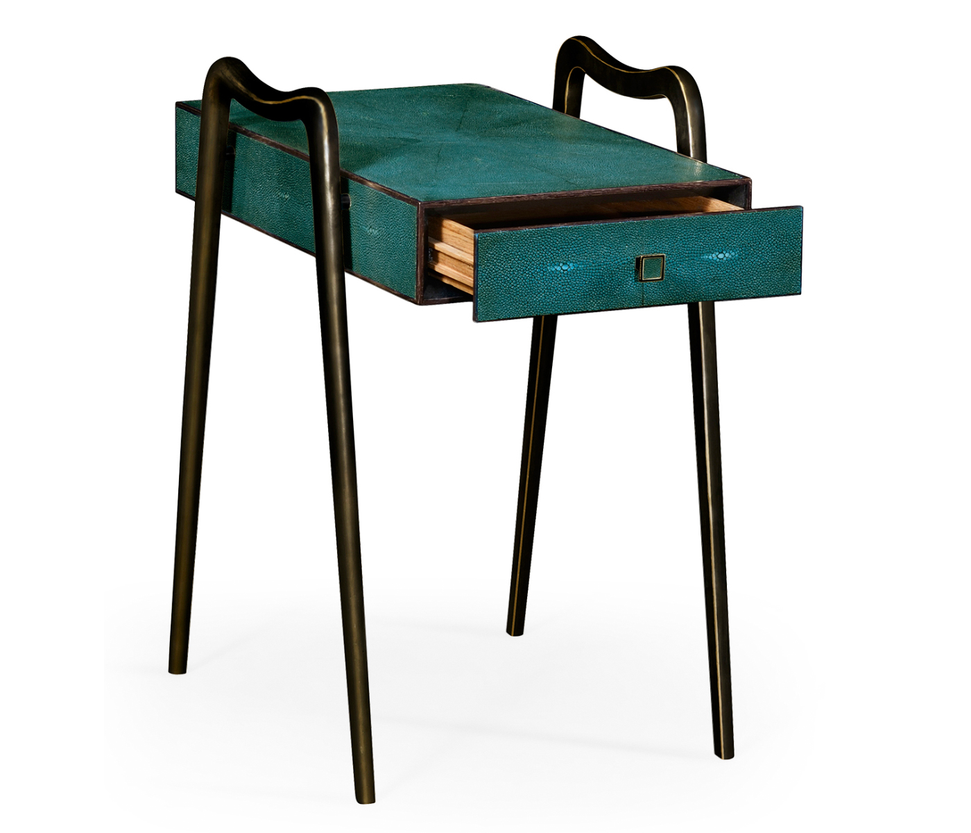 Teal Faux Shagreen and Bronze Legged End Table