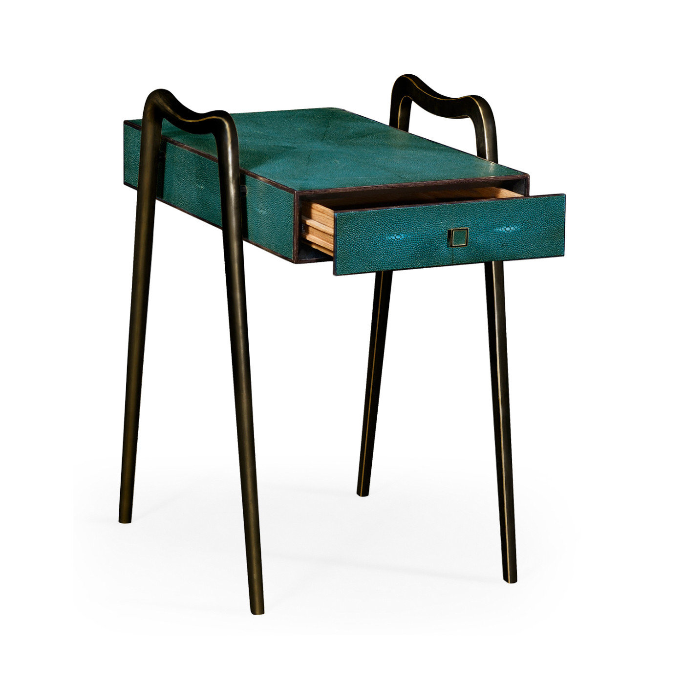Teal Faux Shagreen and Bronze Legged End Table