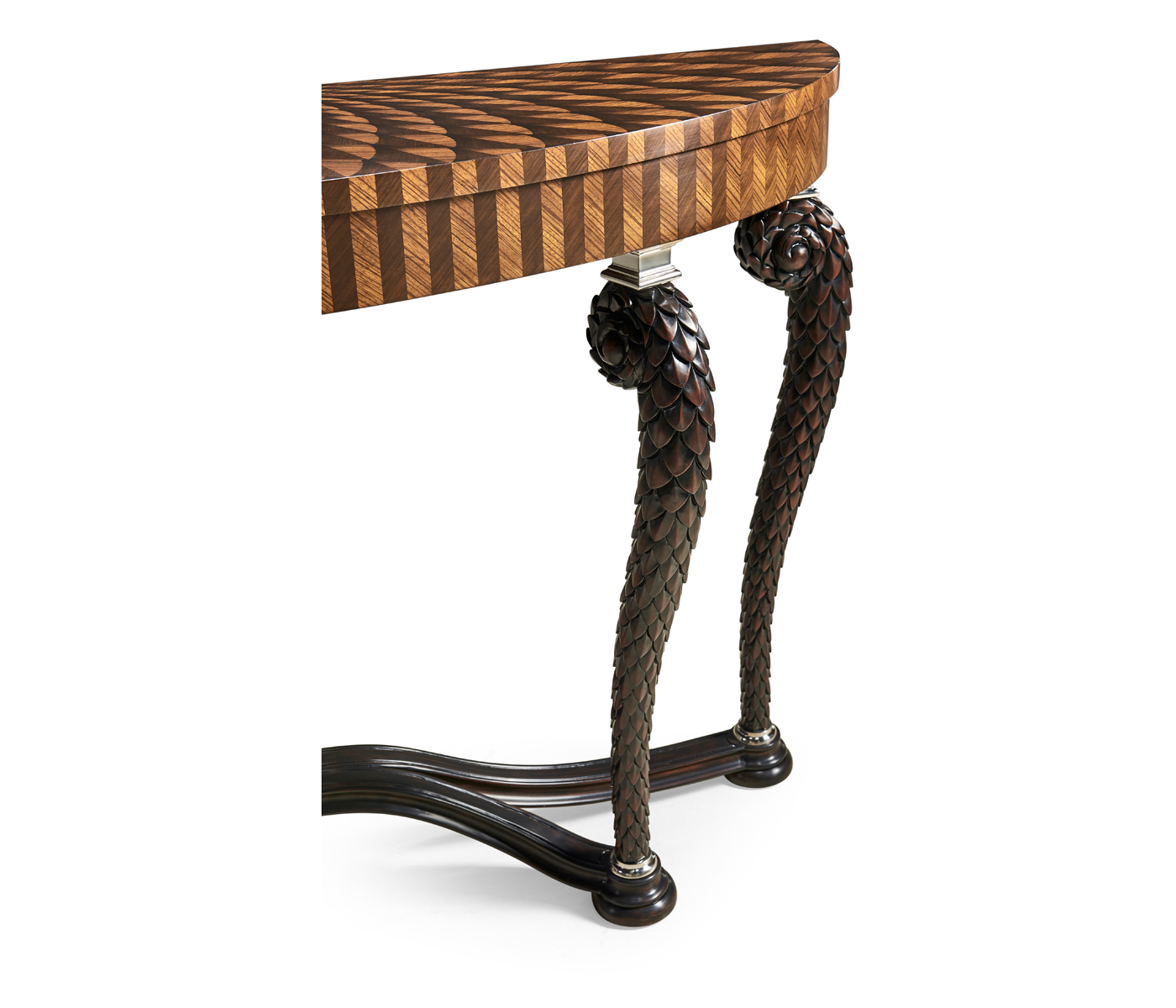 Feather Inlay Hand Carved Console Table