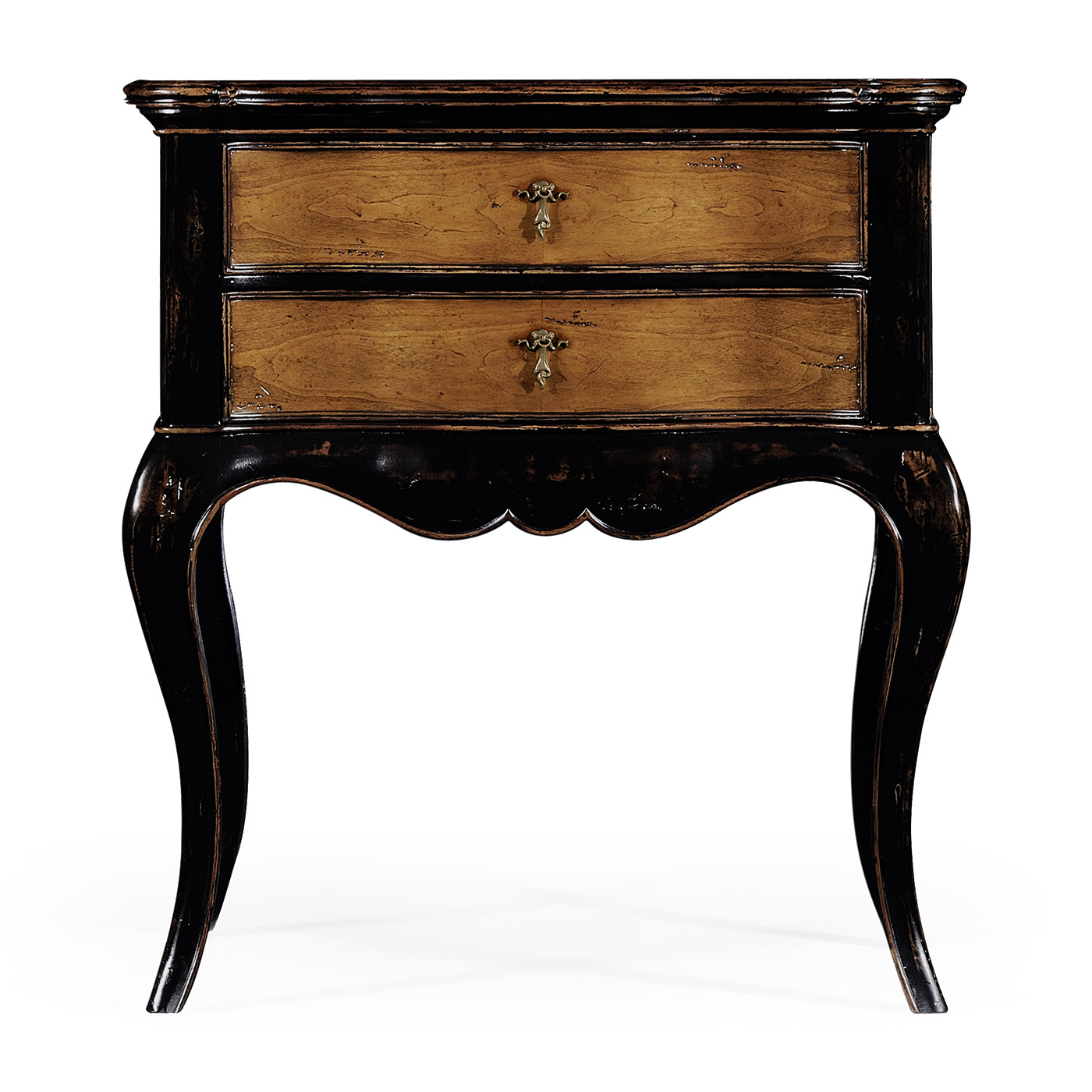 French Style Black Painted & Cherry Bedside Chest