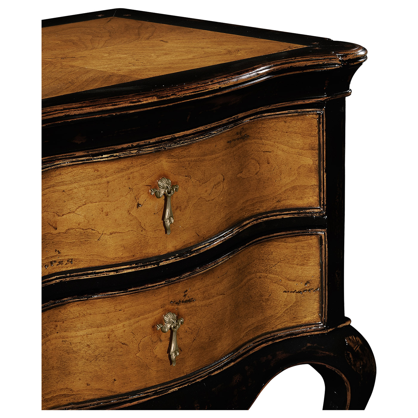 French Style Black Painted & Cherry Bedside Chest
