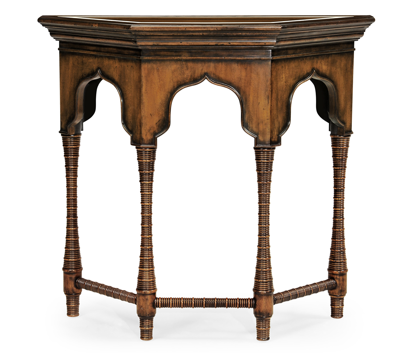 Rustic walnut console with bones inlay