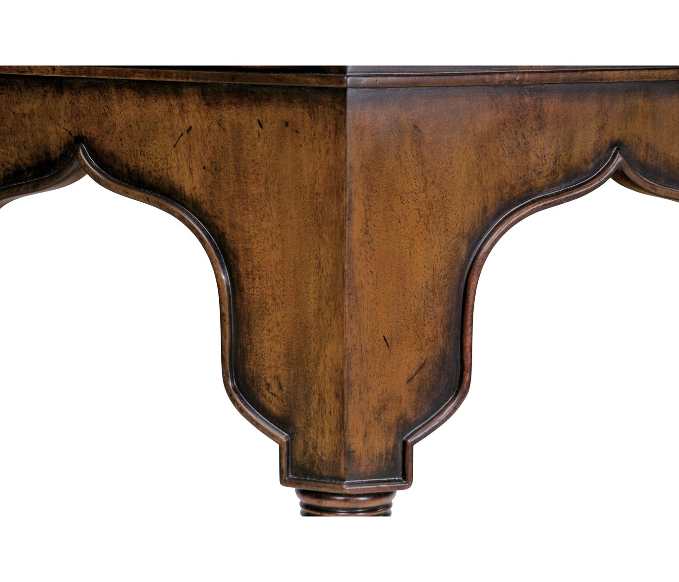 Rustic walnut console with bones inlay
