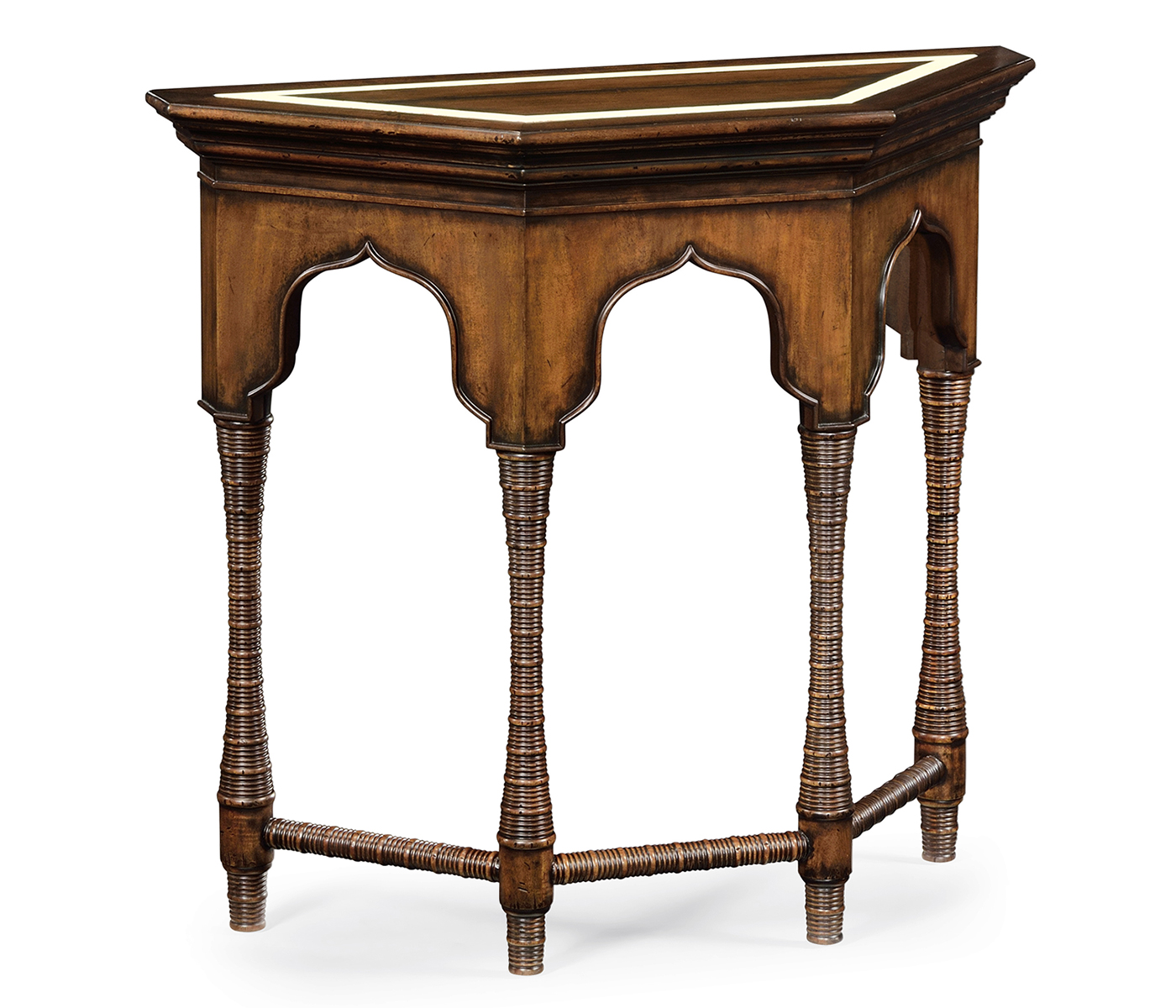 Rustic walnut console with bones inlay