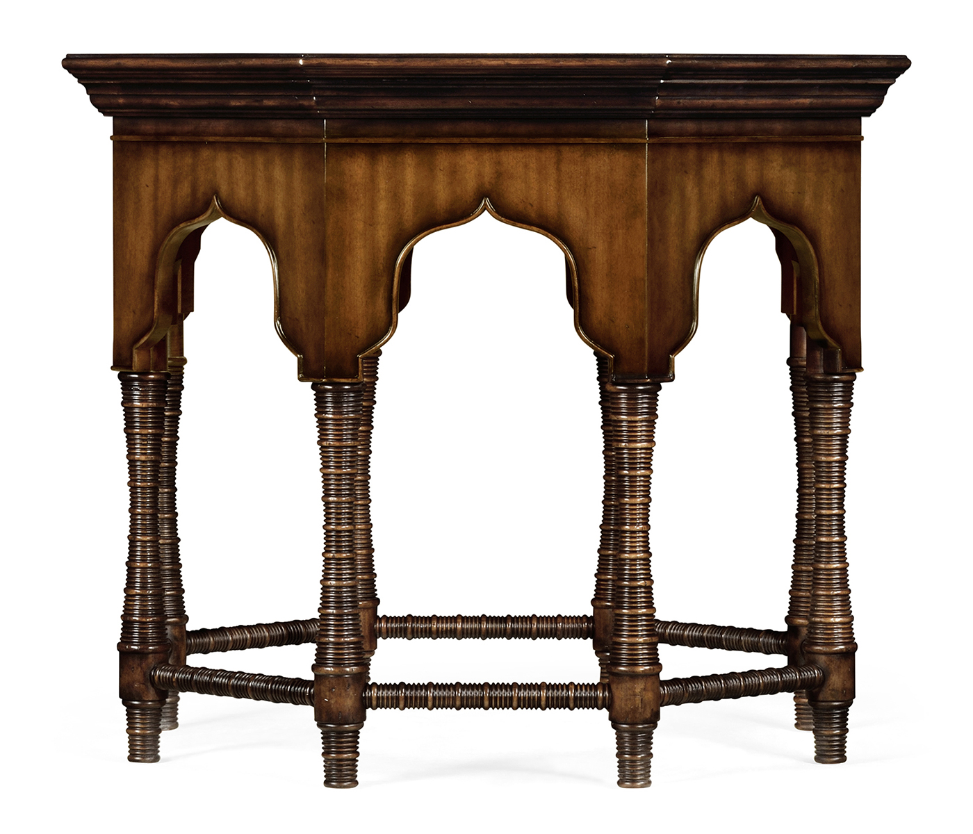 Octagon rustic walnut center table with bones inlay