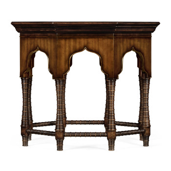 Octagon rustic walnut center table with bones inlay