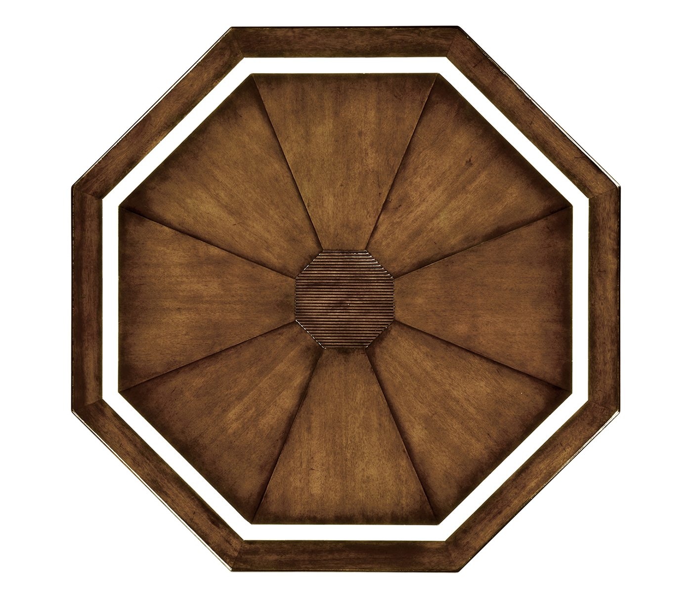 Octagon rustic walnut center table with bones inlay