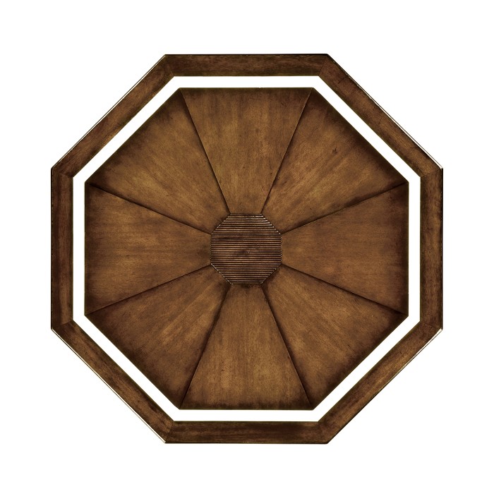Octagon rustic walnut center table with bones inlay