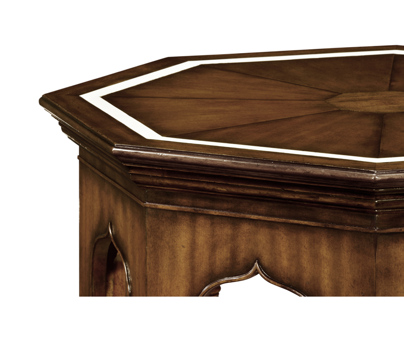 Octagon rustic walnut center table with bones inlay