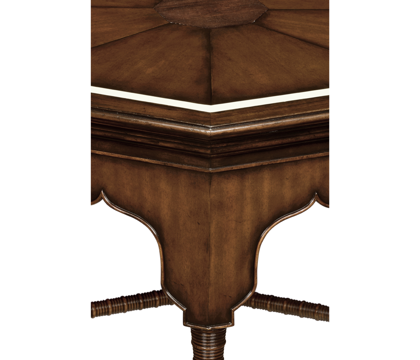 Octagon rustic walnut center table with bones inlay