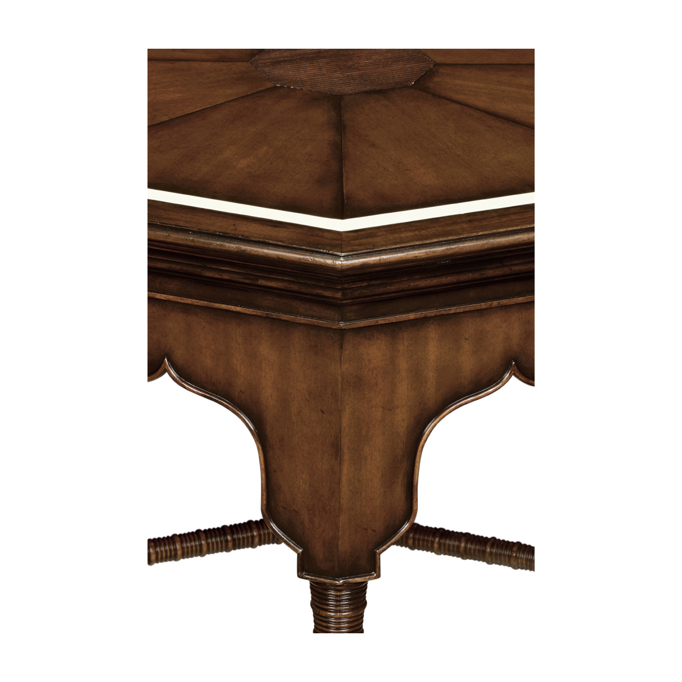 Octagon rustic walnut center table with bones inlay