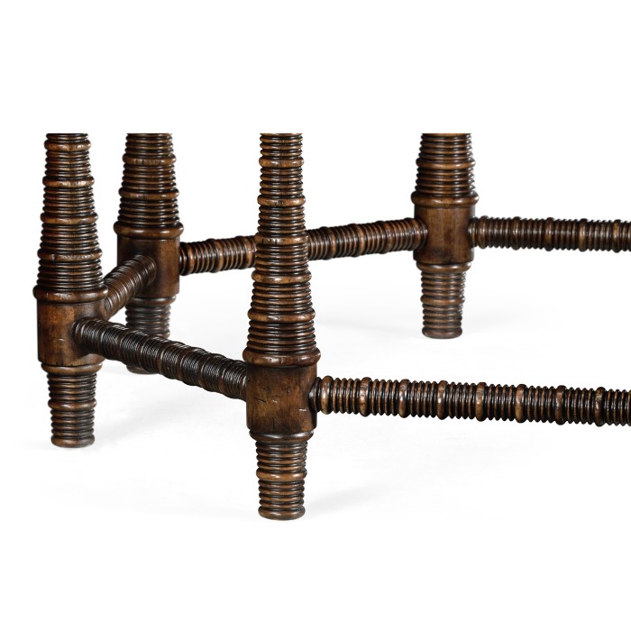 Octagon rustic walnut center table with bones inlay