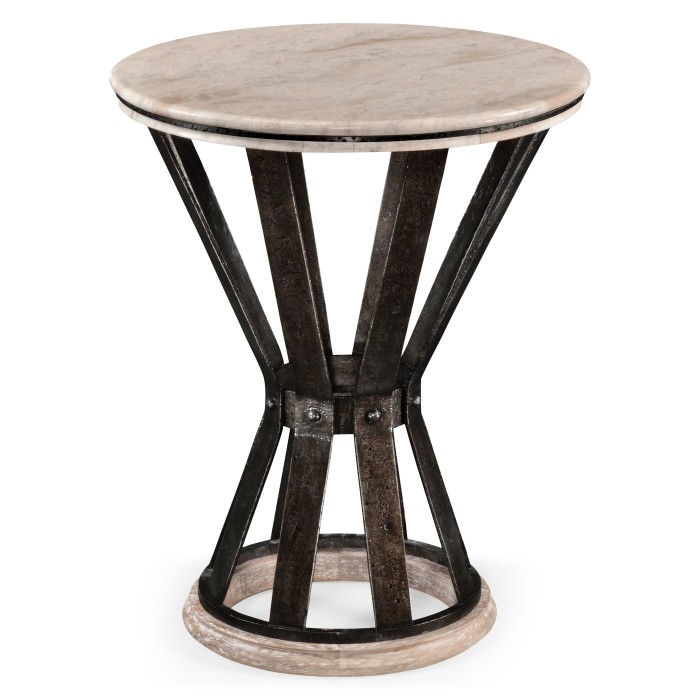 Wrought Iron Round Table with Light Marble Top