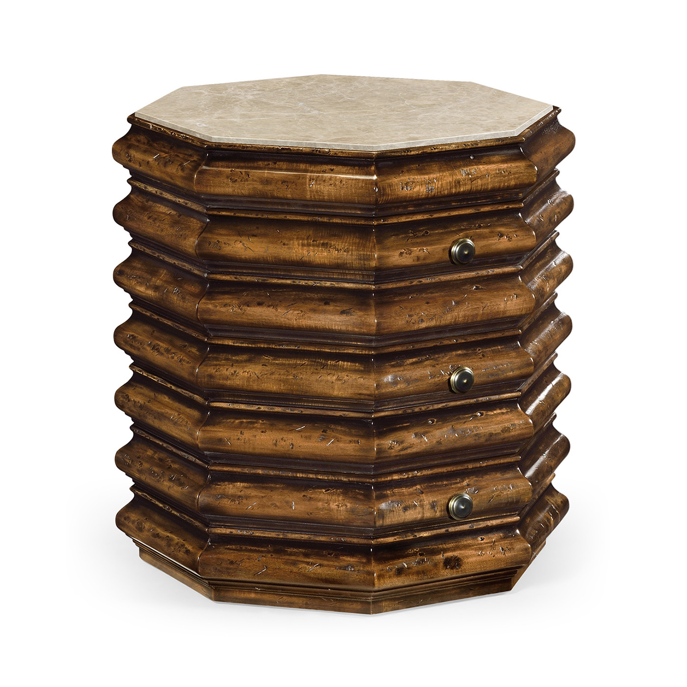 Octagon Rustic Walnut End Table