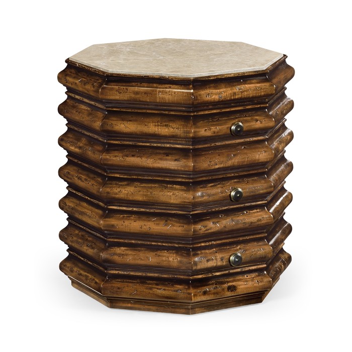 Octagon Rustic Walnut End Table