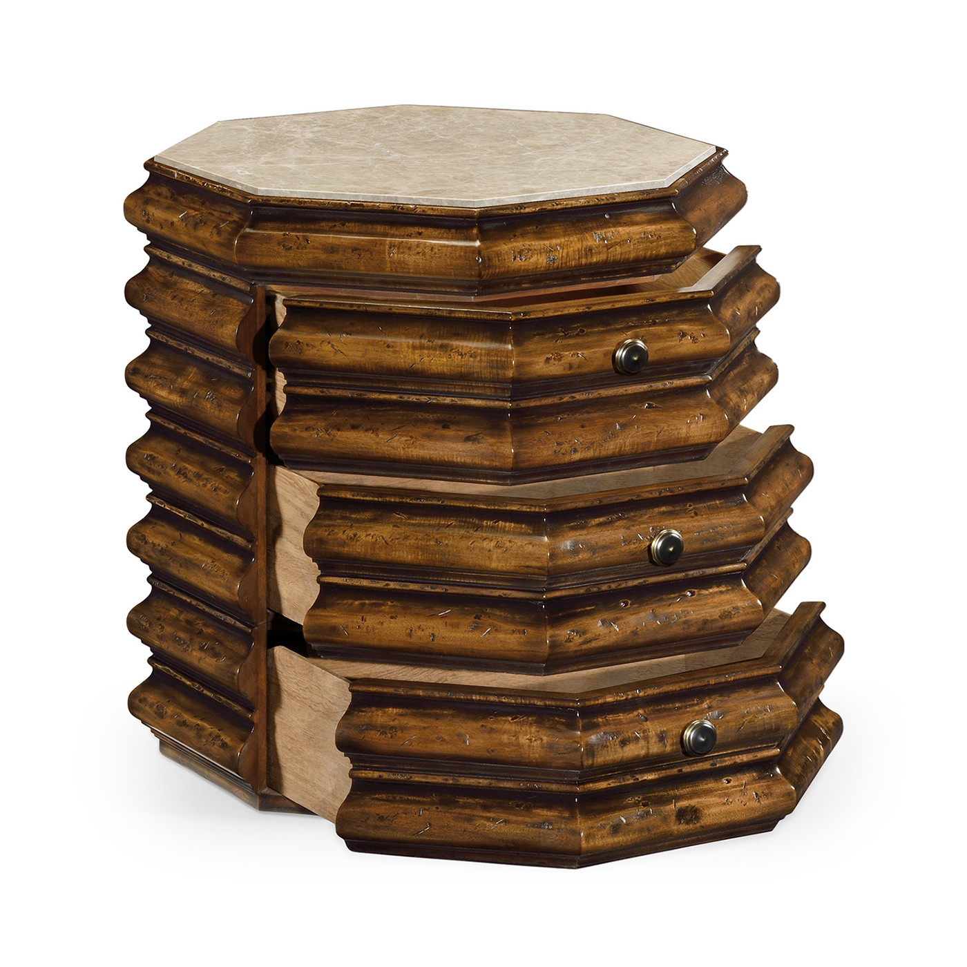 Octagon Rustic Walnut End Table