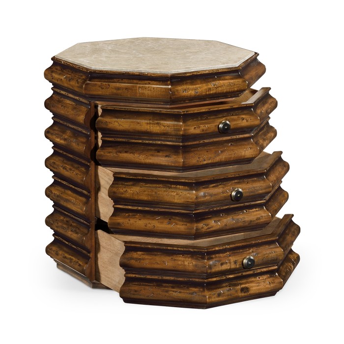 Octagon Rustic Walnut End Table