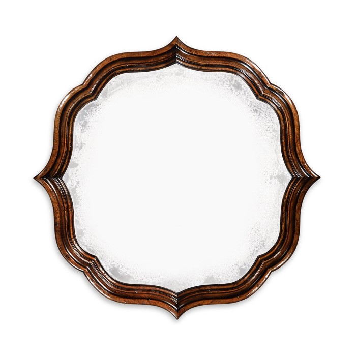 Rustic walnut round antique mirror