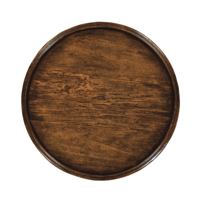 Round Rustic Walnut Lamp Table