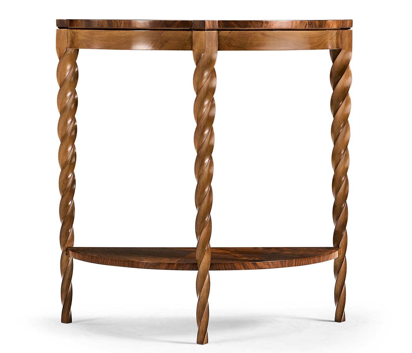 Walnut Barleytwist Demilune Console Table