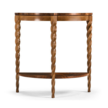Walnut Barleytwist Demilune Console Table