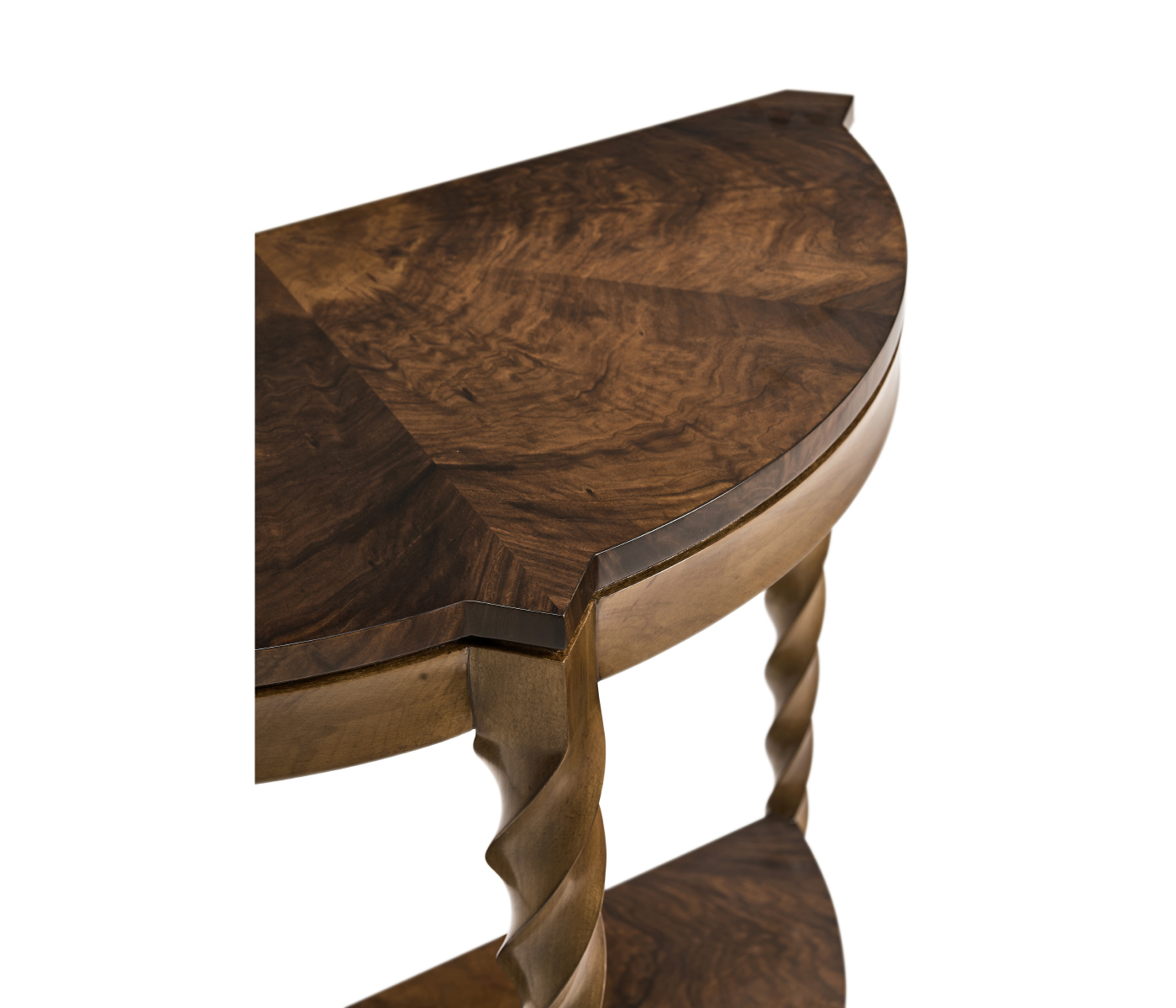 Walnut Barleytwist Demilune Console Table