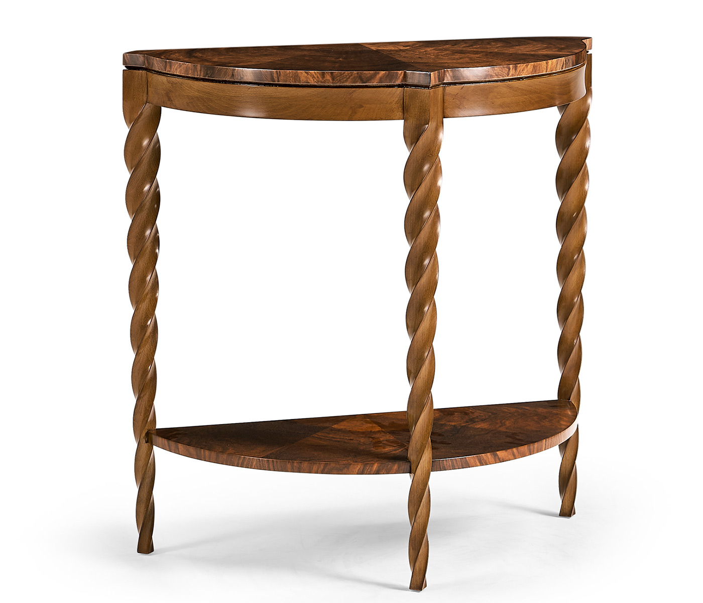 Walnut Barleytwist Demilune Console Table