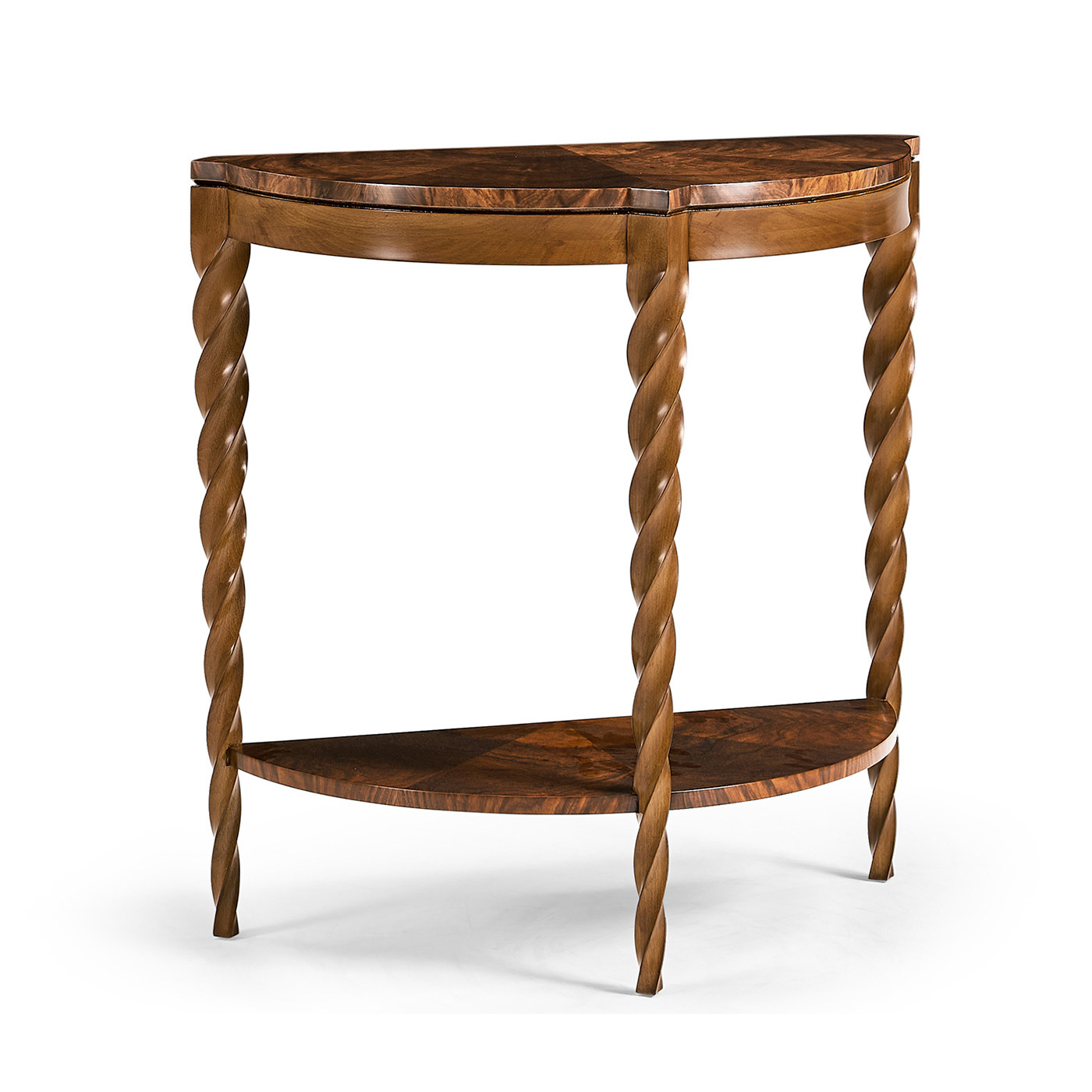 Walnut Barleytwist Demilune Console Table