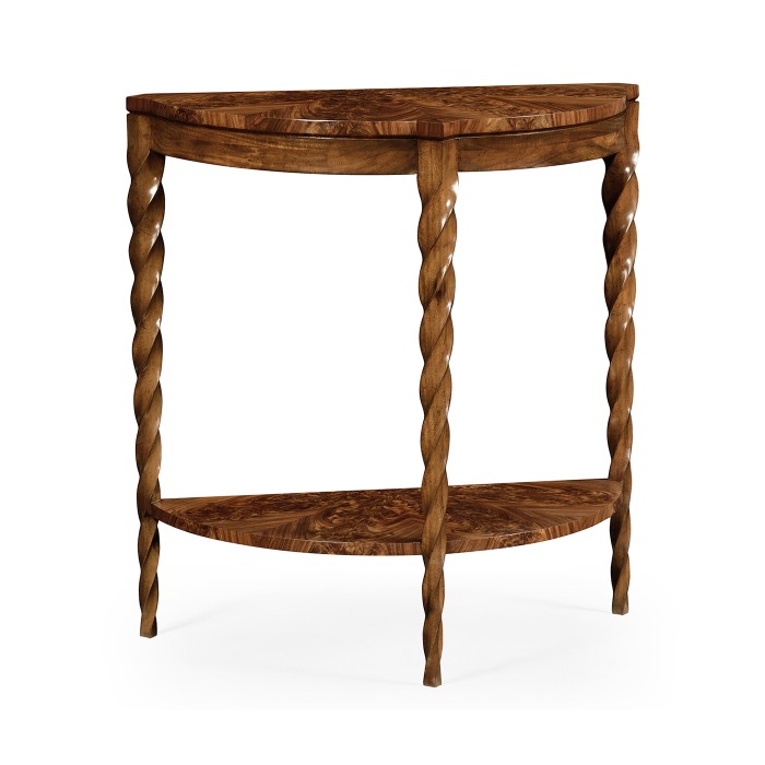 Walnut Barleytwist Demilune Console Table