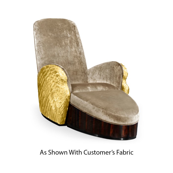 Gilded Angel Wing Chair with Ottoman, Upholstered in COM