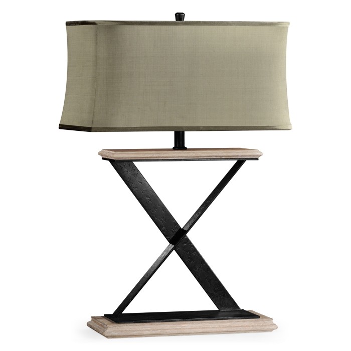 Artisan Table Lamp in Limed Acacia with Wrought Iron