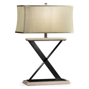 Artisan Table Lamp in Limed Acacia with Wrought Iron