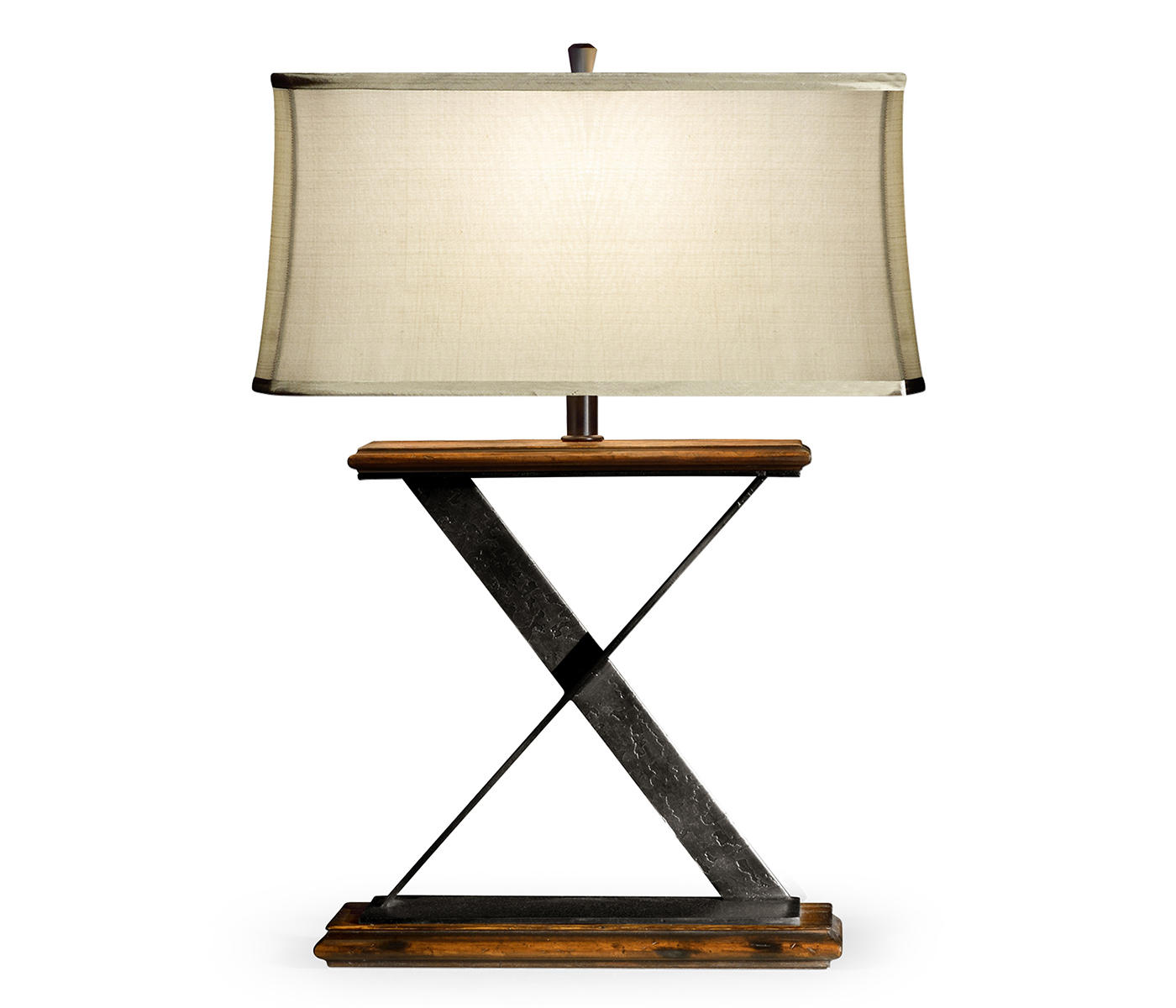 Artisan Table Lamp in Rustic Walnut with Wrought Iron
