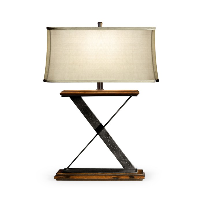 Artisan Table Lamp in Rustic Walnut with Wrought Iron