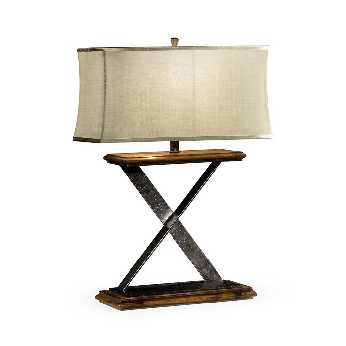Artisan Table Lamp in Rustic Walnut with Wrought Iron