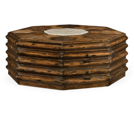 Octagon rustic walnut coffee table