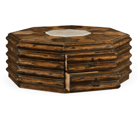 Octagon rustic walnut coffee table