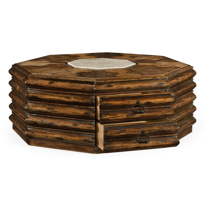 Octagon rustic walnut coffee table