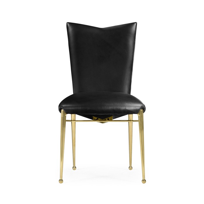 Art Décor gilded side chair with black leather