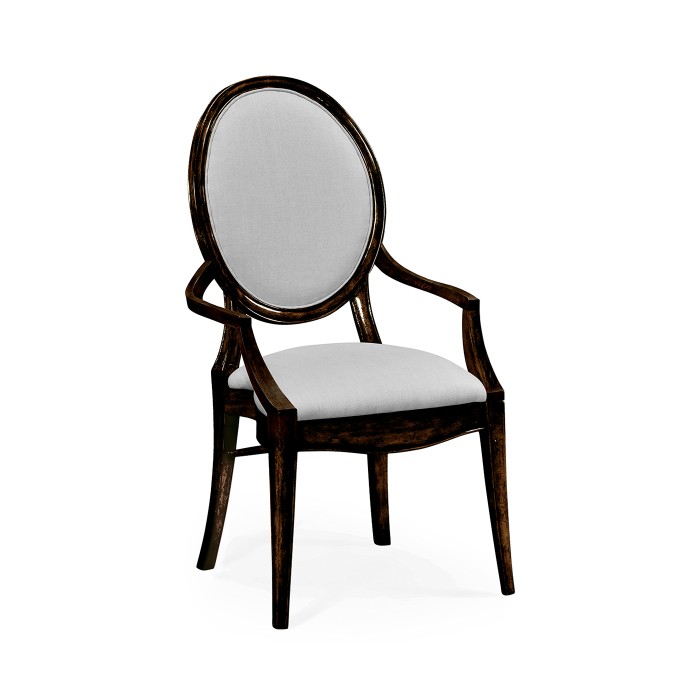 Stacking Spoon Back Honey Black Dining Arm Chair, Upholstered in COM
