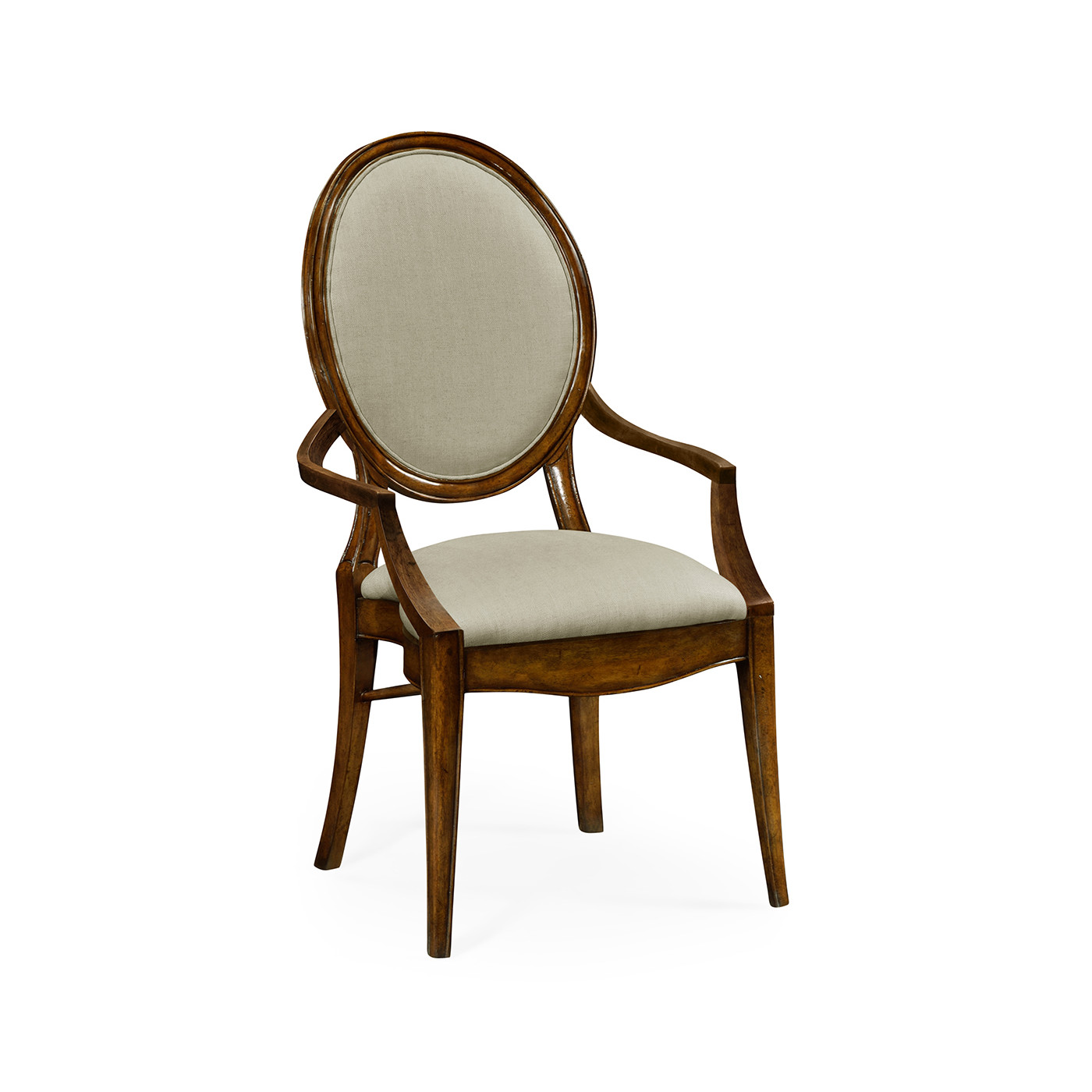 Stacking Spoon Back Walnut Dining Arm Chair, Upholstered in MAZO